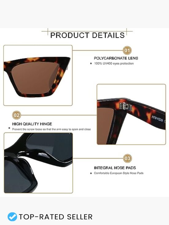 Cat Eye Sunglasses Polarized Retro Vintage Classic Square Oversized Frame UV main image 5